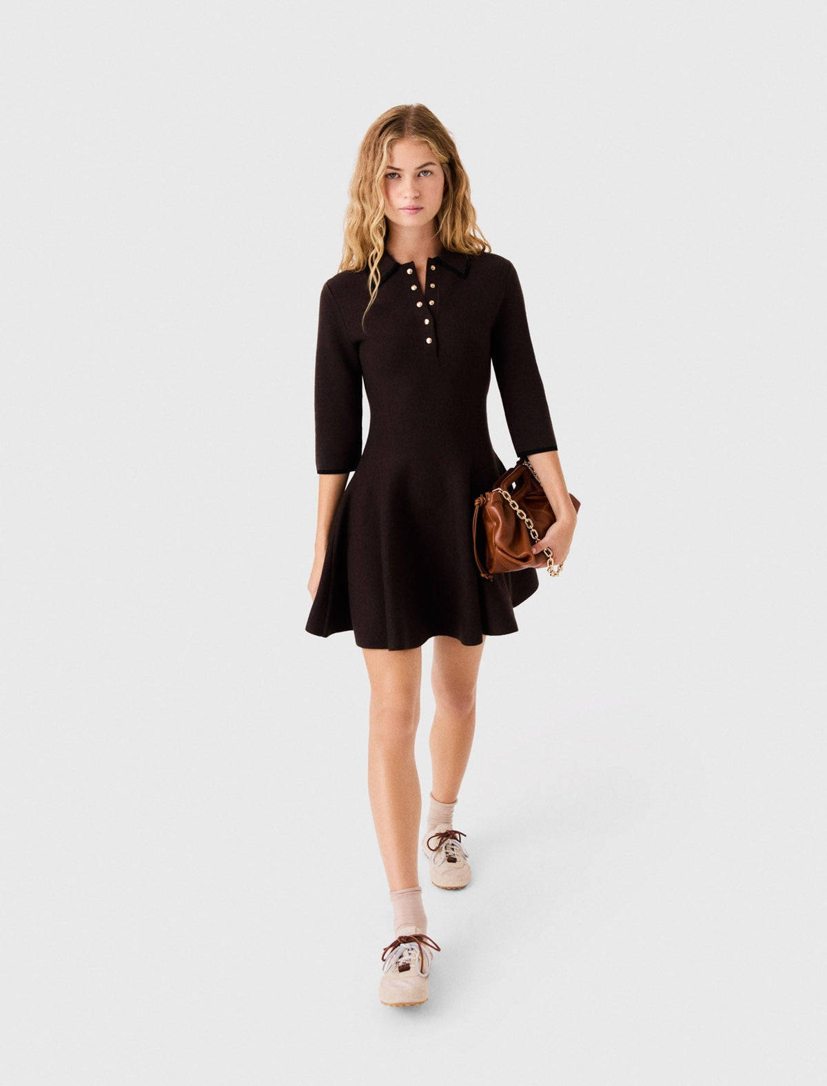 Knit Polo Dress Dark Brown