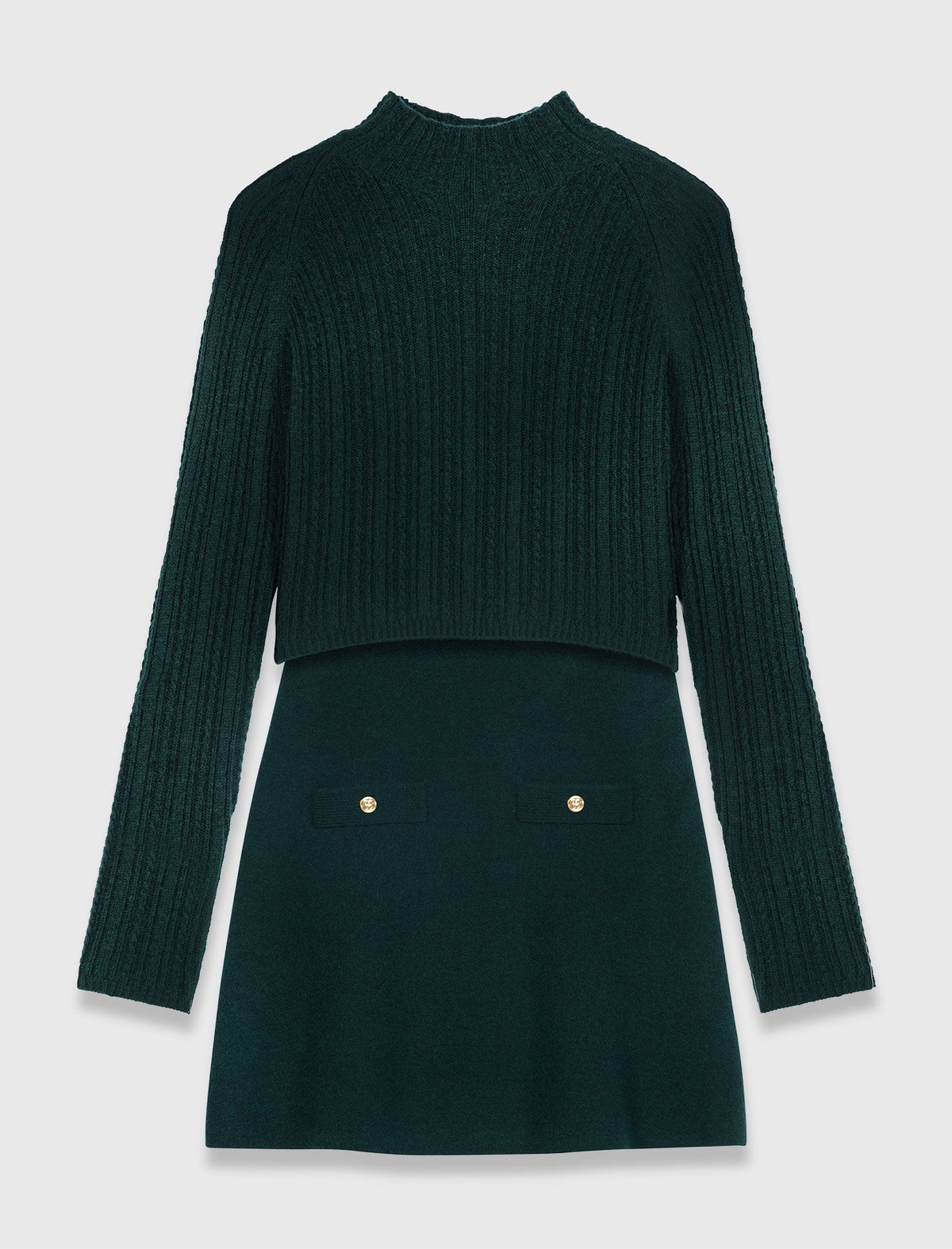 Knit dress with removable sweater Bottle Green