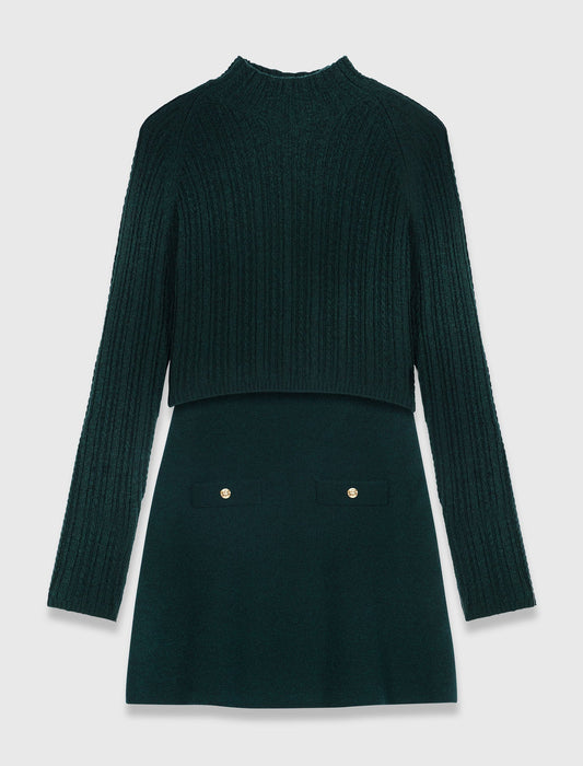 Knit dress with removable sweater Bottle Green