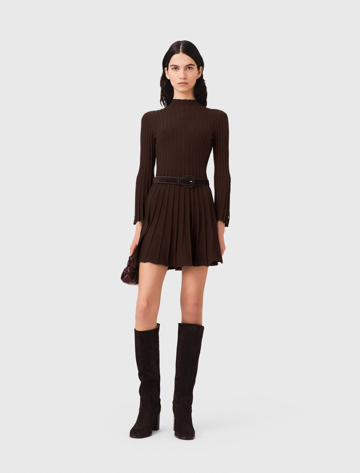 High-neck short skater dress Dark Brown