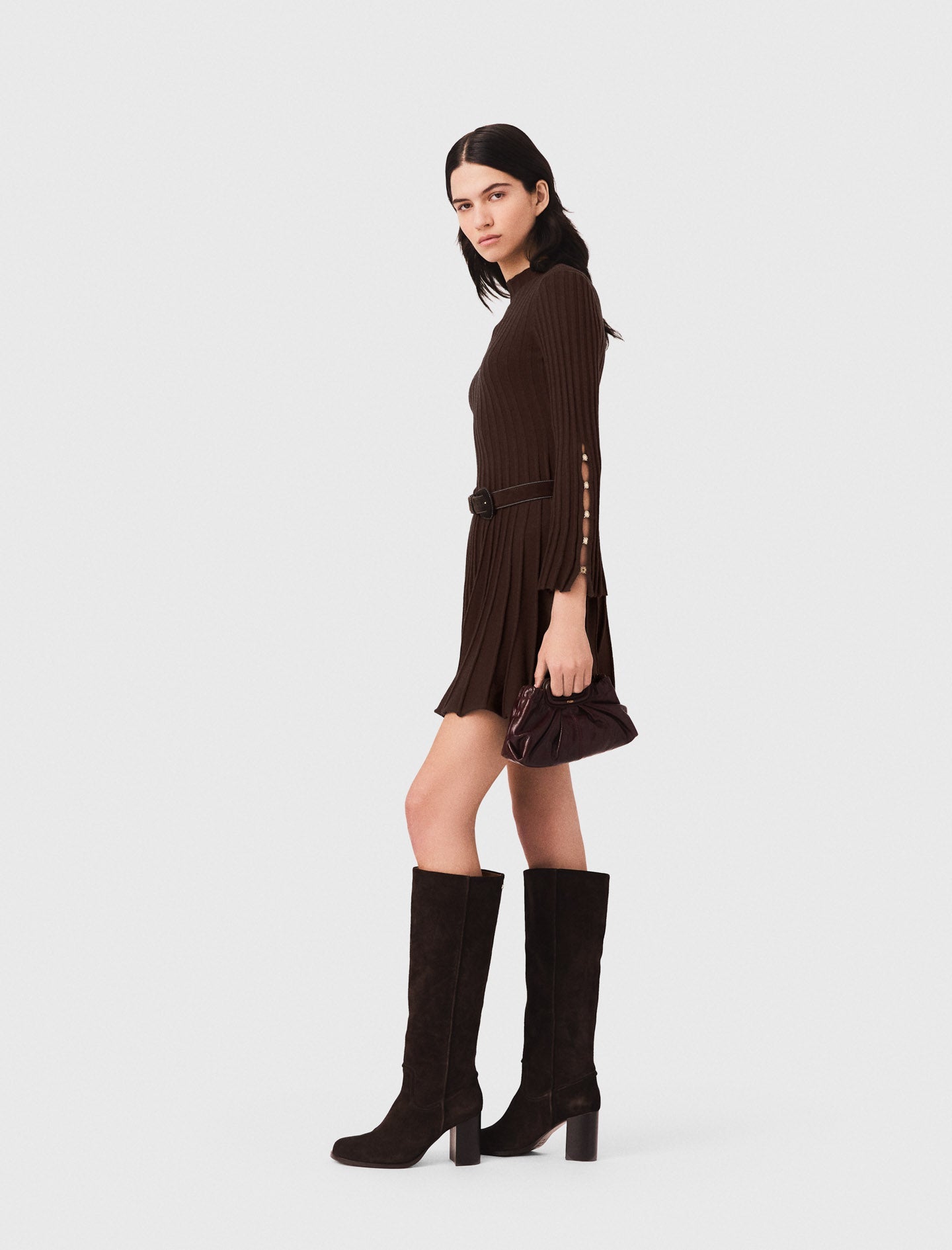 High-neck short skater dress Dark Brown