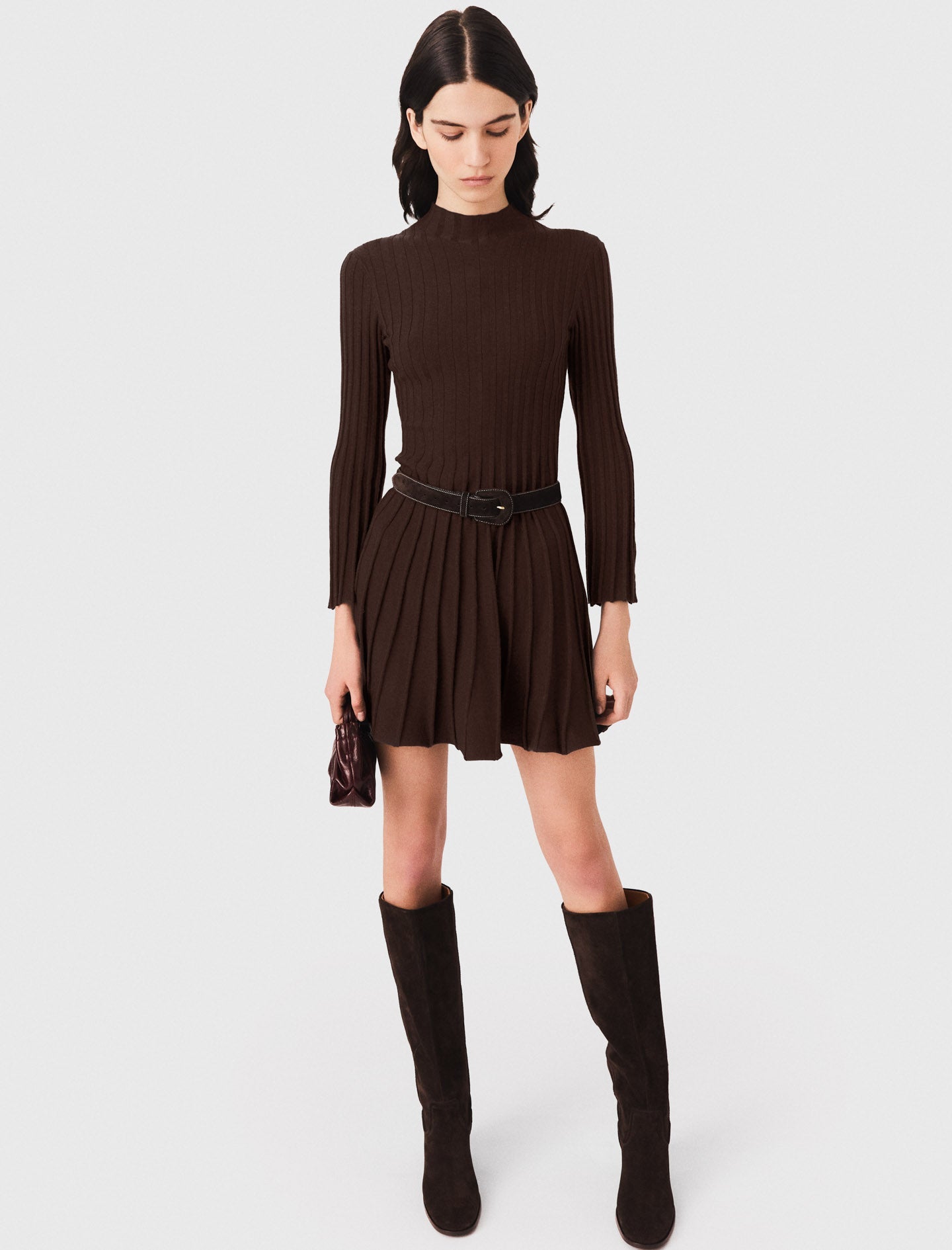 High-neck short skater dress Dark Brown