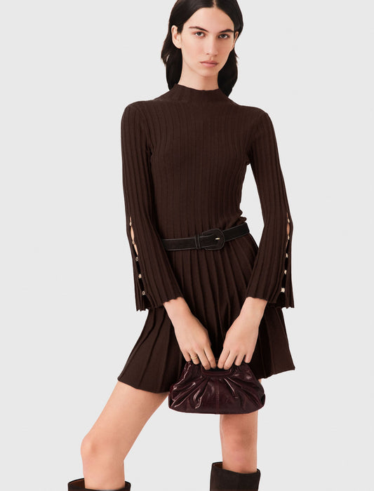High-neck short skater dress Dark Brown
