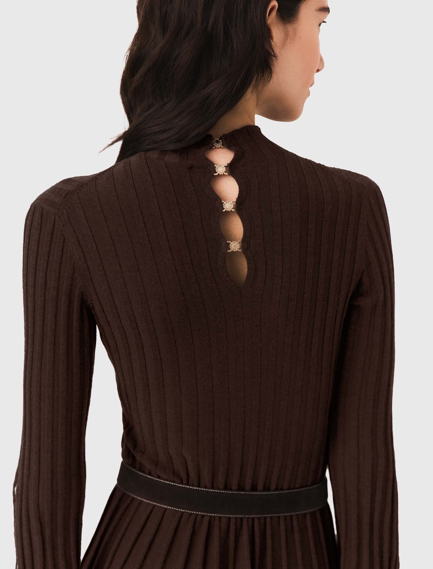 High-neck short skater dress Dark Brown