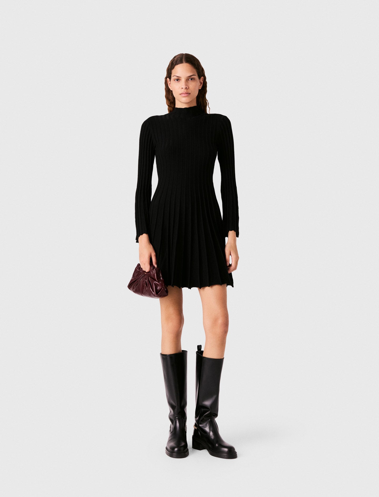 High-neck short skater dress Black