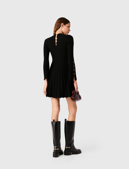 High-neck short skater dress Black