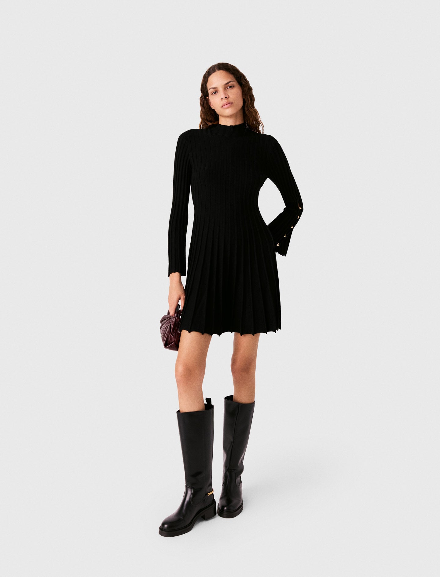 High-neck short skater dress Black