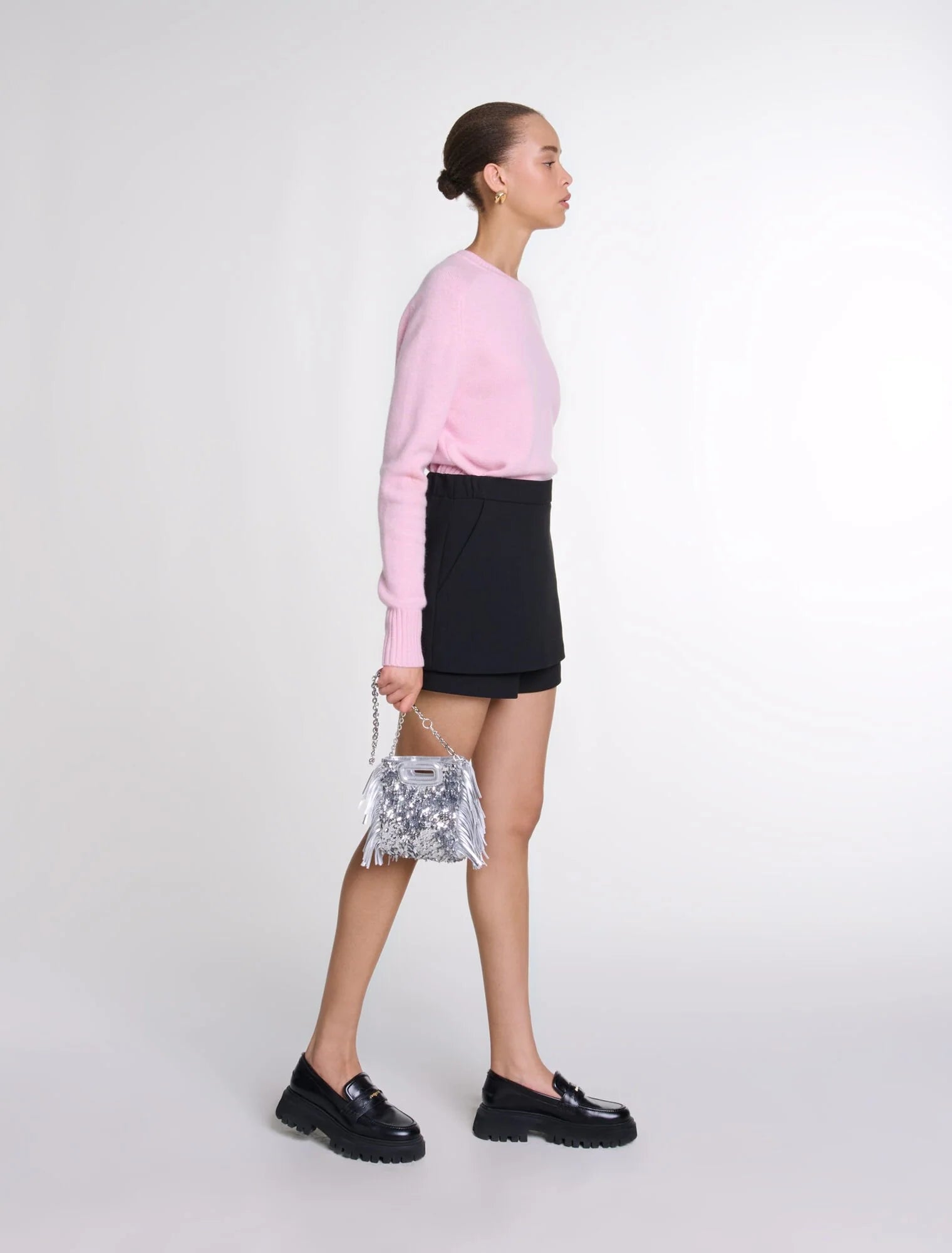 Black-TROMPE-LOEIL SHORTS IN CREPE FABRIC