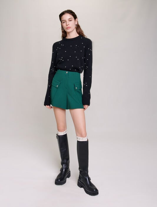 Bottle Green-featured-structured shorts with pockets