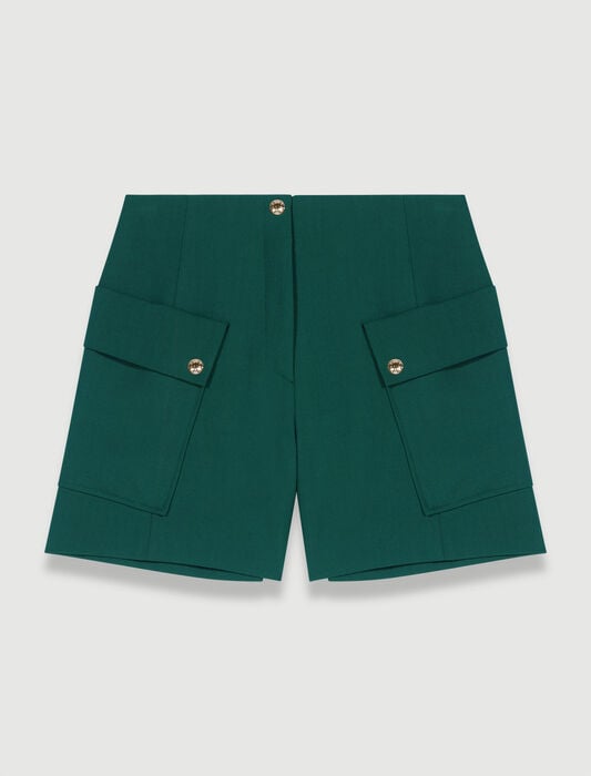 Bottle Green-structured shorts with pockets