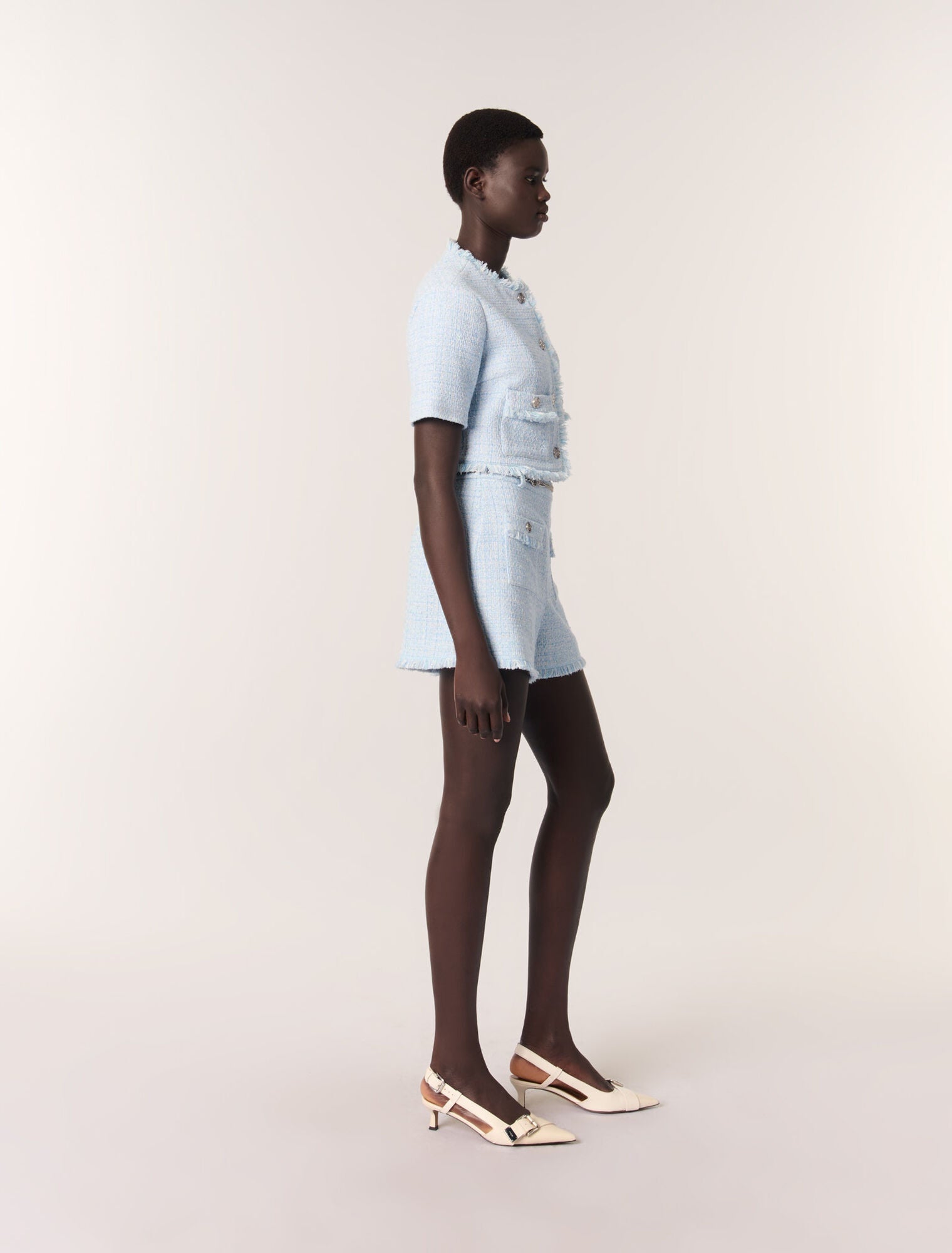 Blue Sky-Tweed Shorts With Belt