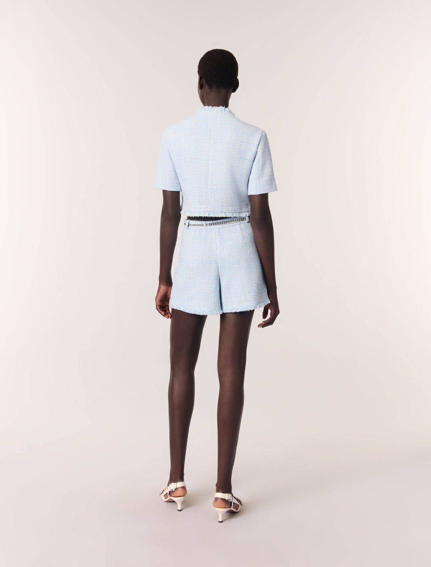 Blue Sky-Tweed Shorts With Belt