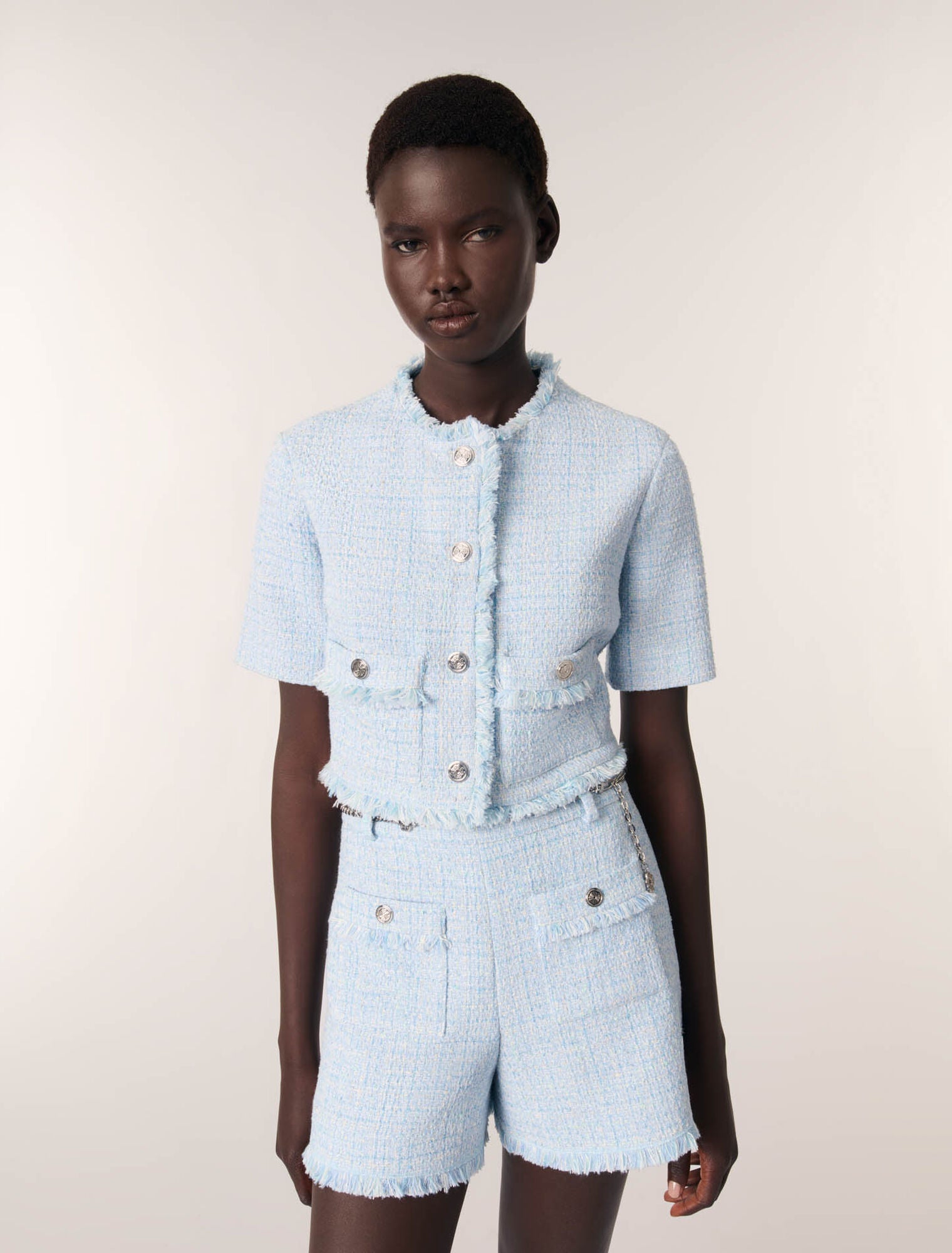 Blue Sky-Tweed Shorts With Belt
