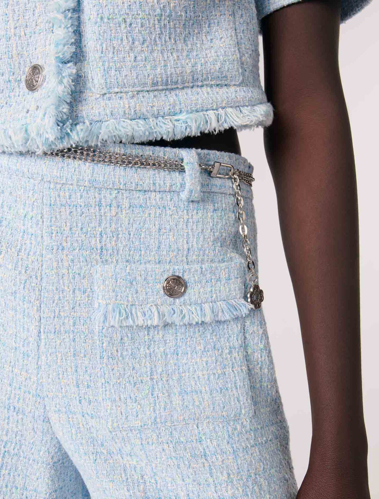Blue Sky-Tweed Shorts With Belt