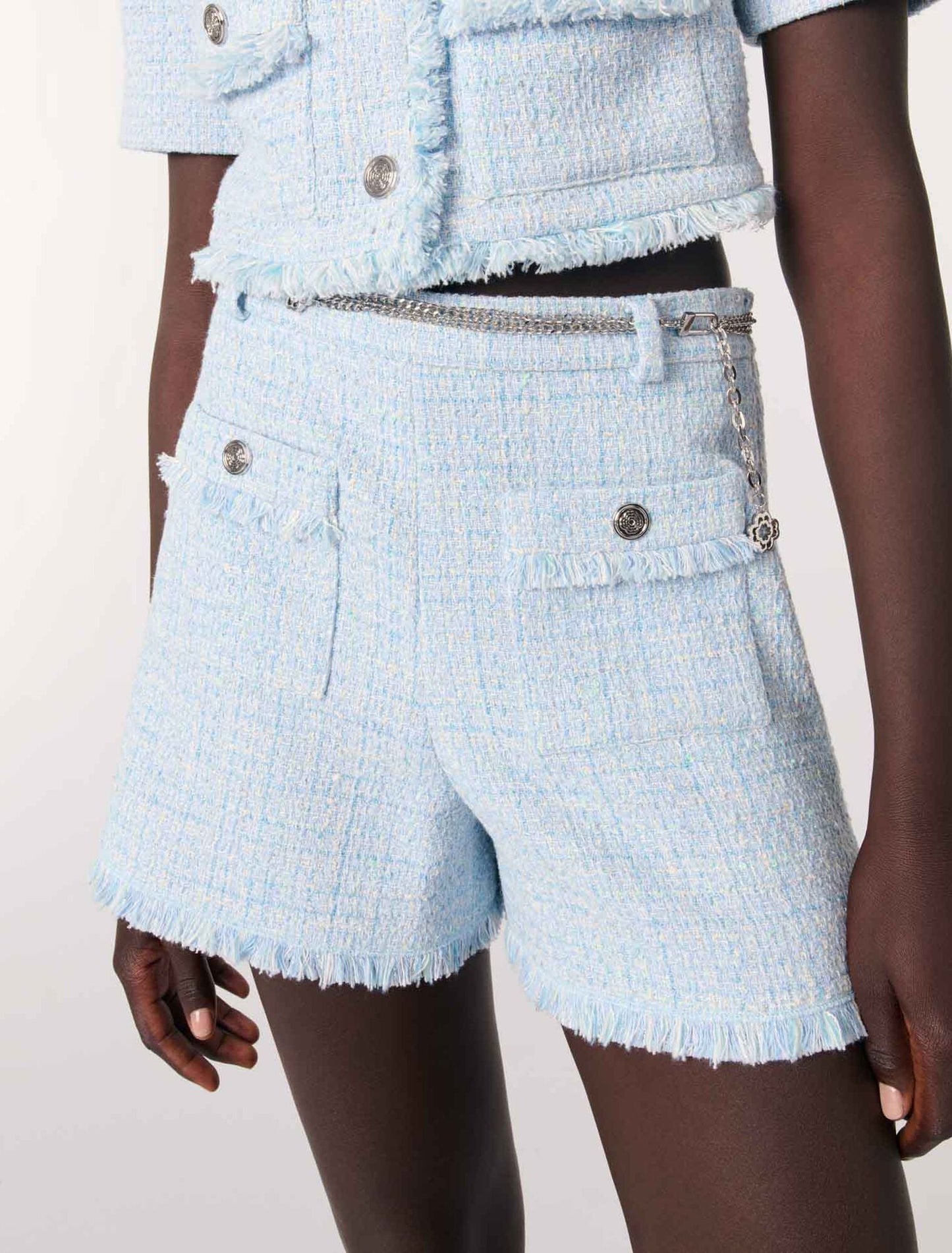 Blue Sky-Tweed Shorts With Belt