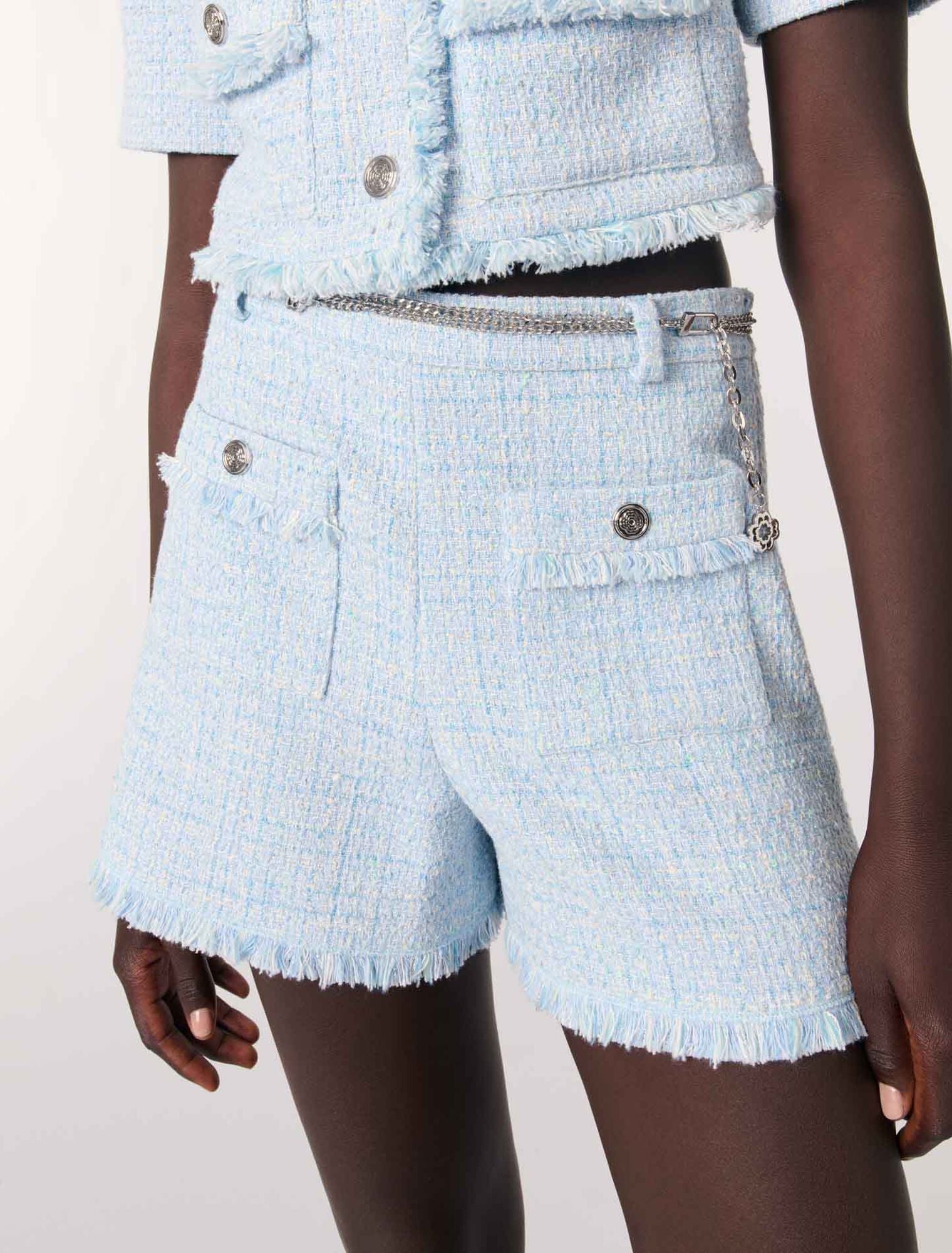 Blue Sky-Tweed Shorts With Belt