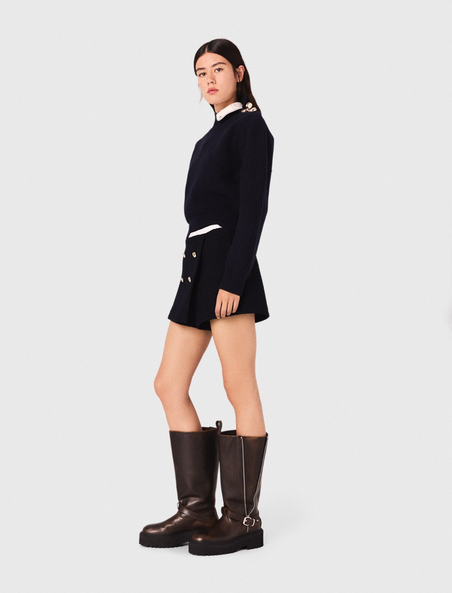 Tweed shorts with contrast band