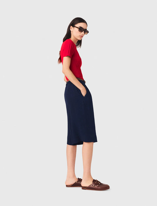 شورت برمودا من مزيج الكتان لون كحلي