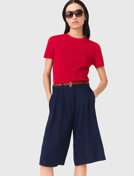 شورت برمودا من مزيج الكتان لون كحلي