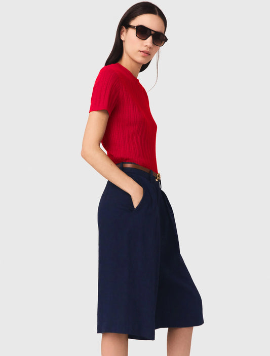 شورت برمودا من مزيج الكتان لون كحلي