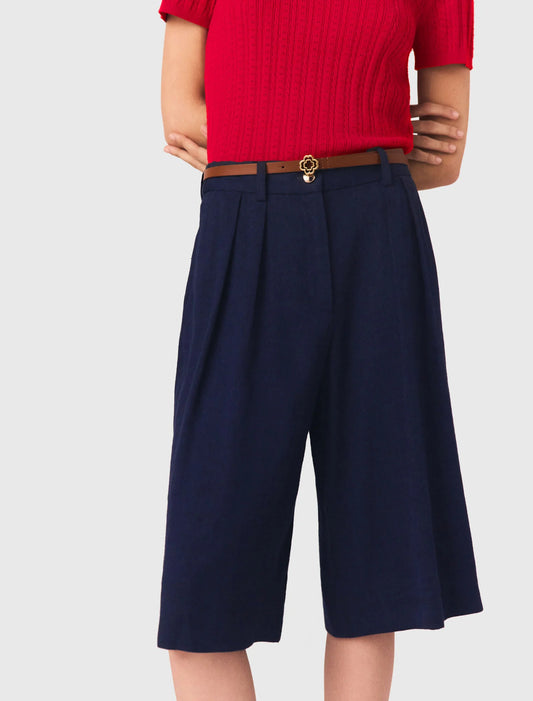 شورت برمودا من مزيج الكتان لون كحلي