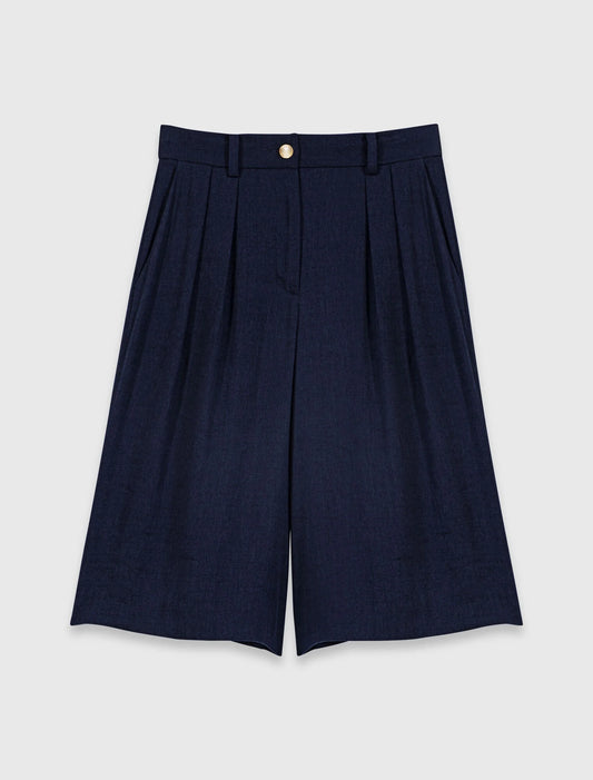 شورت برمودا من مزيج الكتان لون كحلي