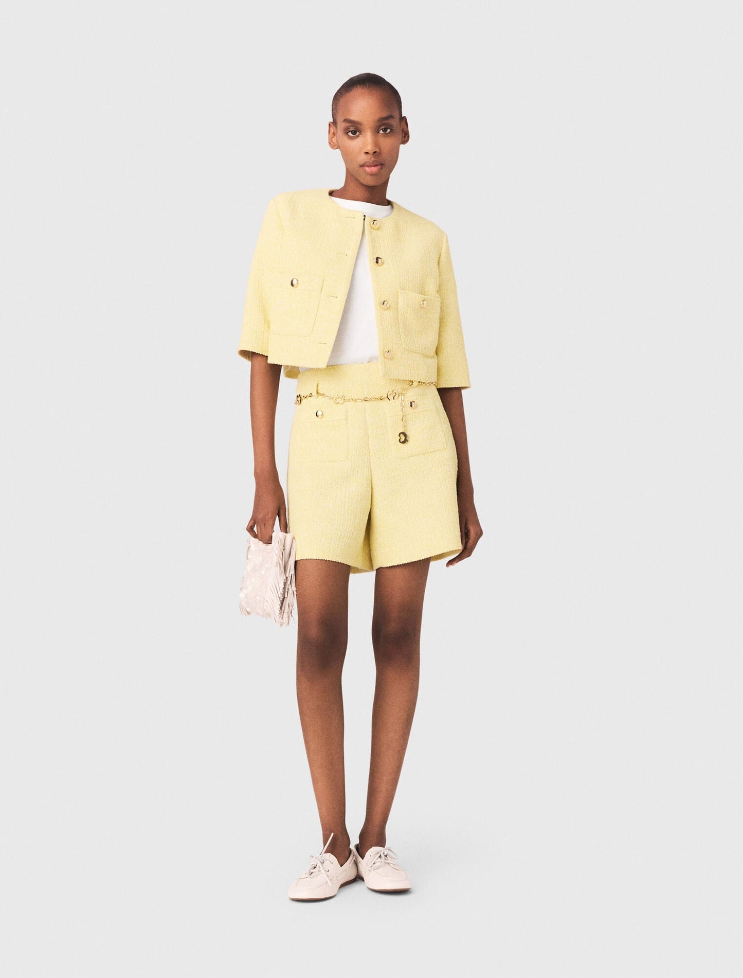 Tweed Shorts Pale Yellow