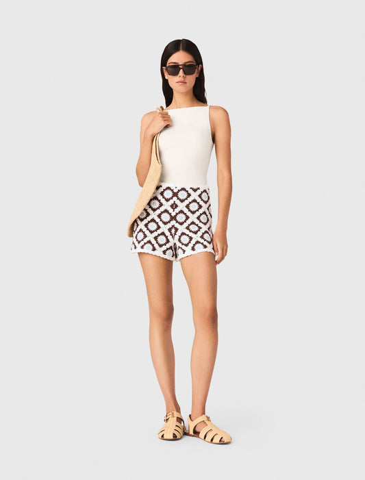 Floral-Patterned Crochet Shorts Brown/Blue