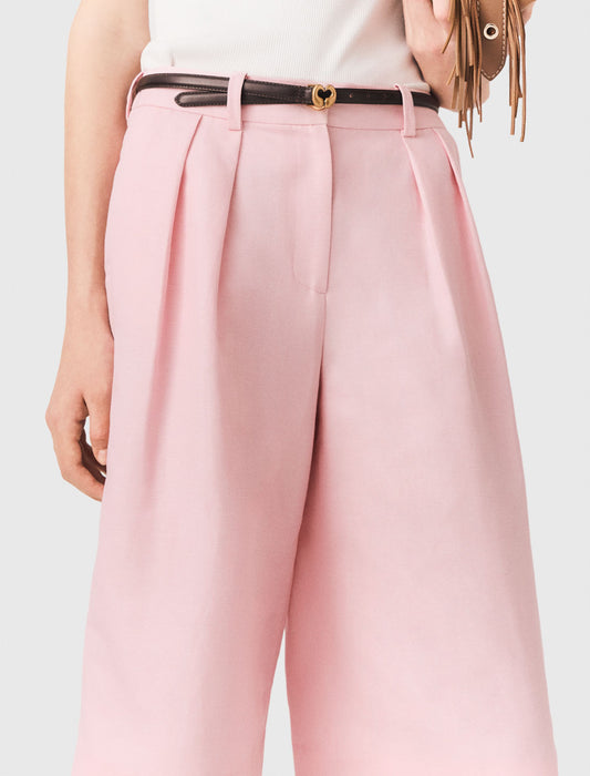 Pleated linen blend Bermuda shorts Pink