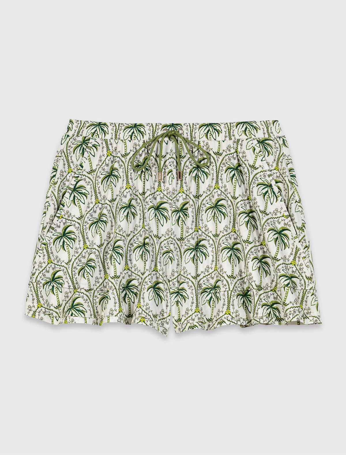 Patterned elastic waist shorts Green Palm Tree