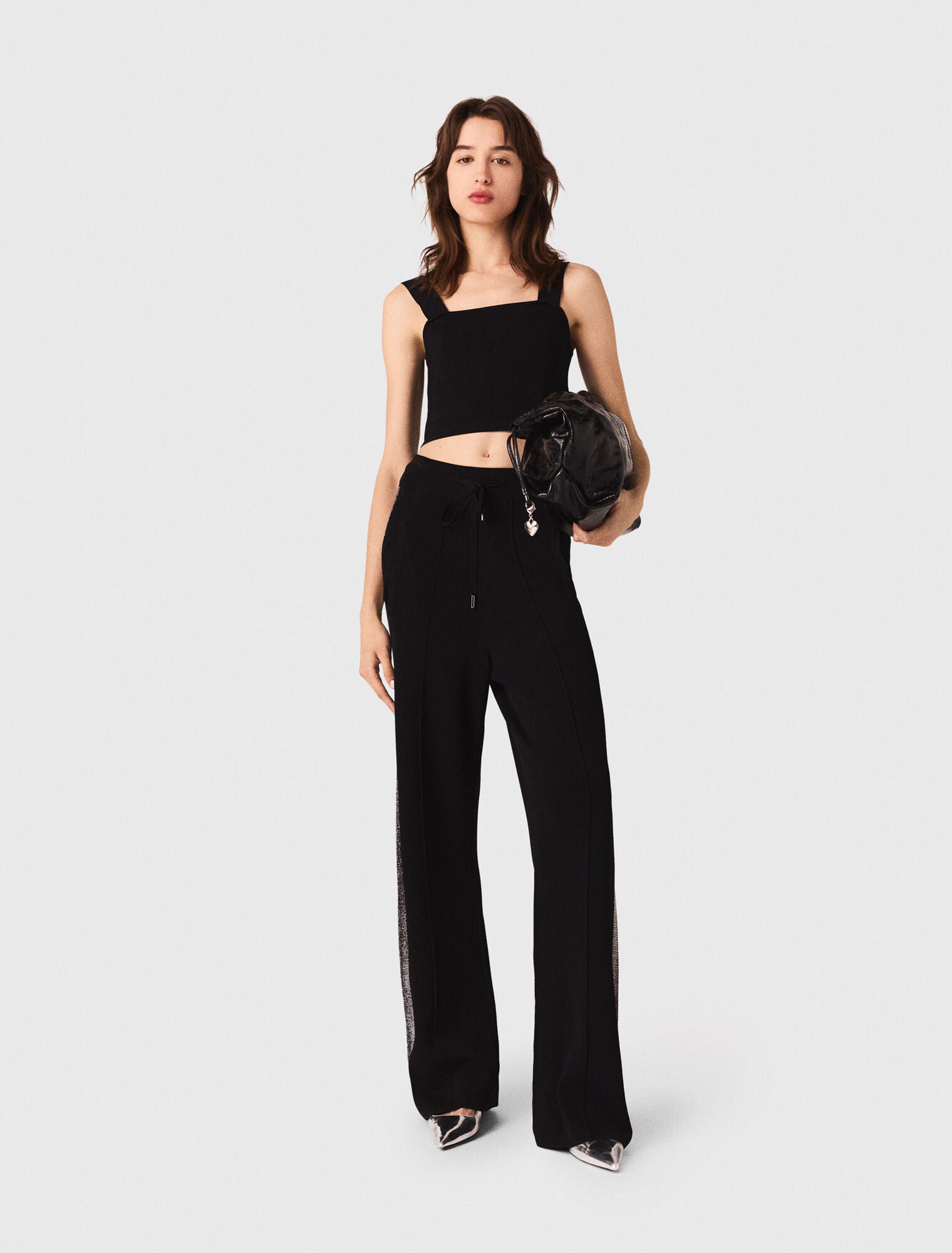 Knitted crop top with straps Black