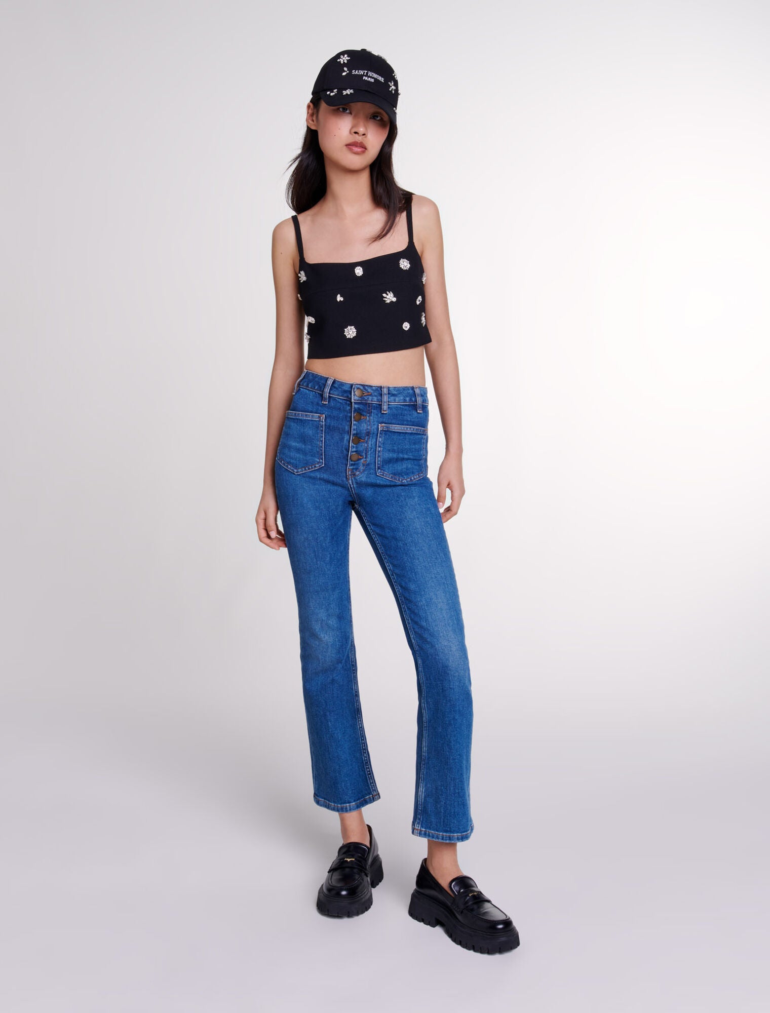 Black-featured-Diamanté crop top