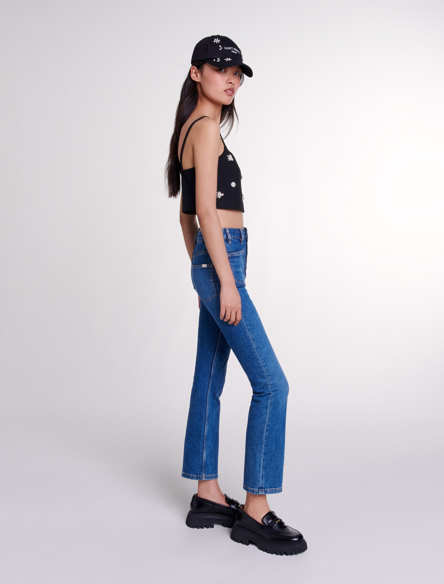 Black-Diamanté crop top