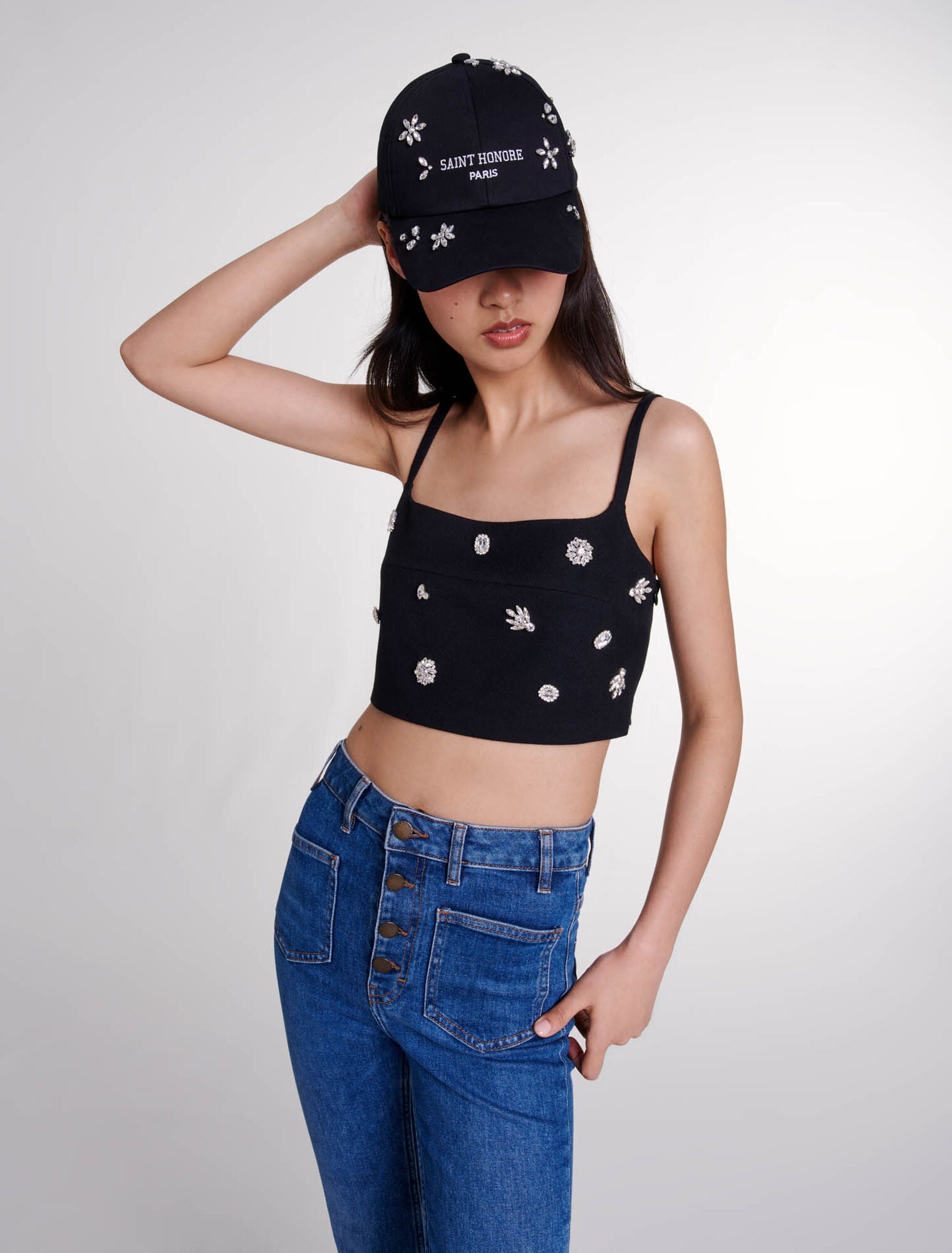 Black-Diamanté crop top