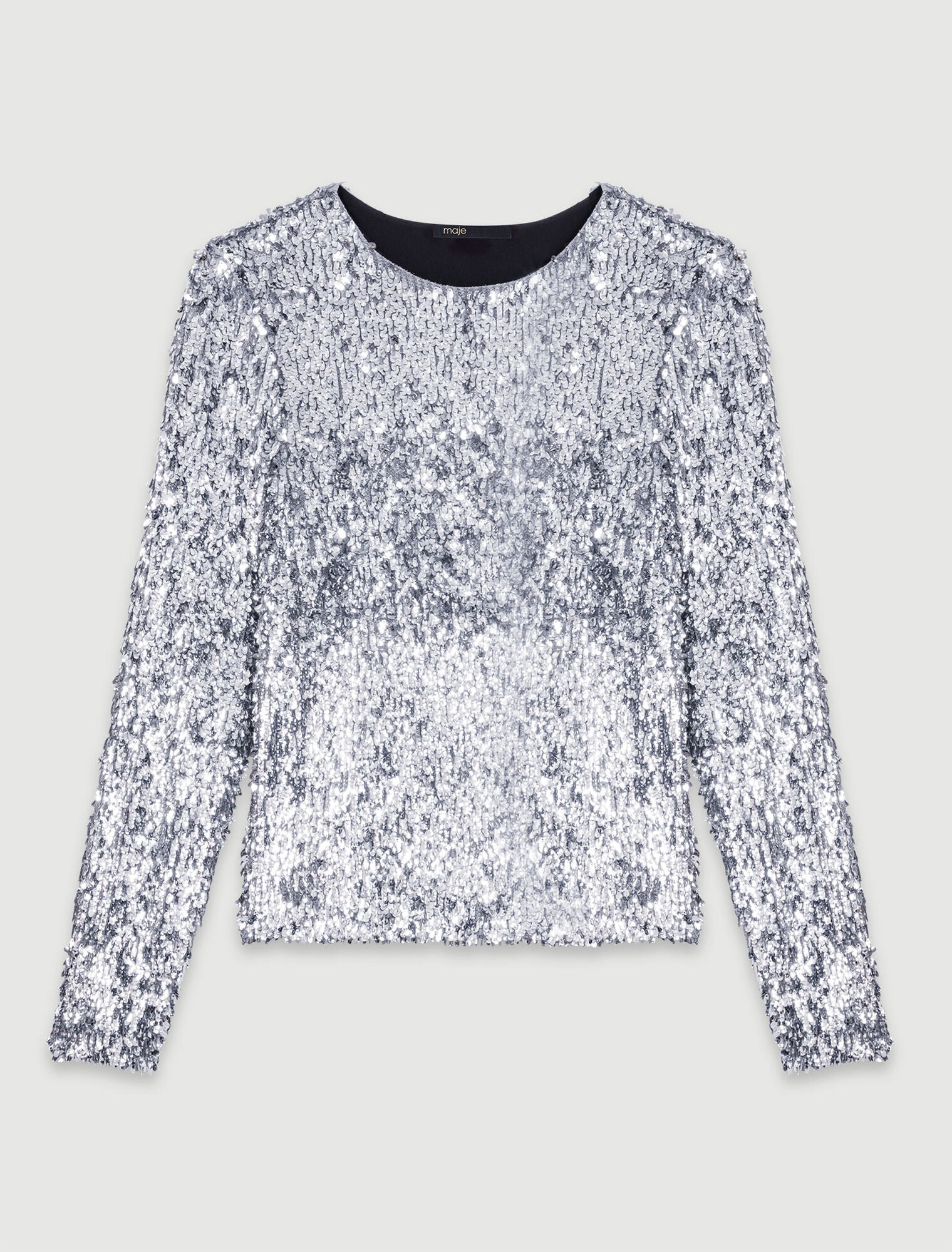 Silver Long-sleeved sequinned top