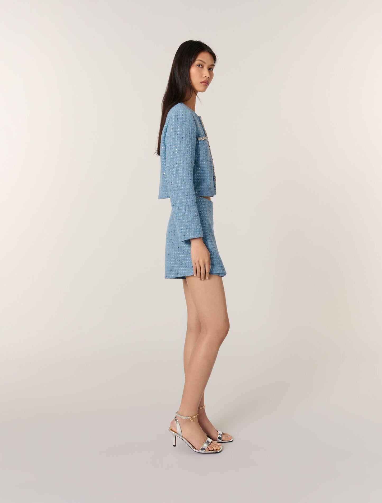Blue Short sequin tweed jacket