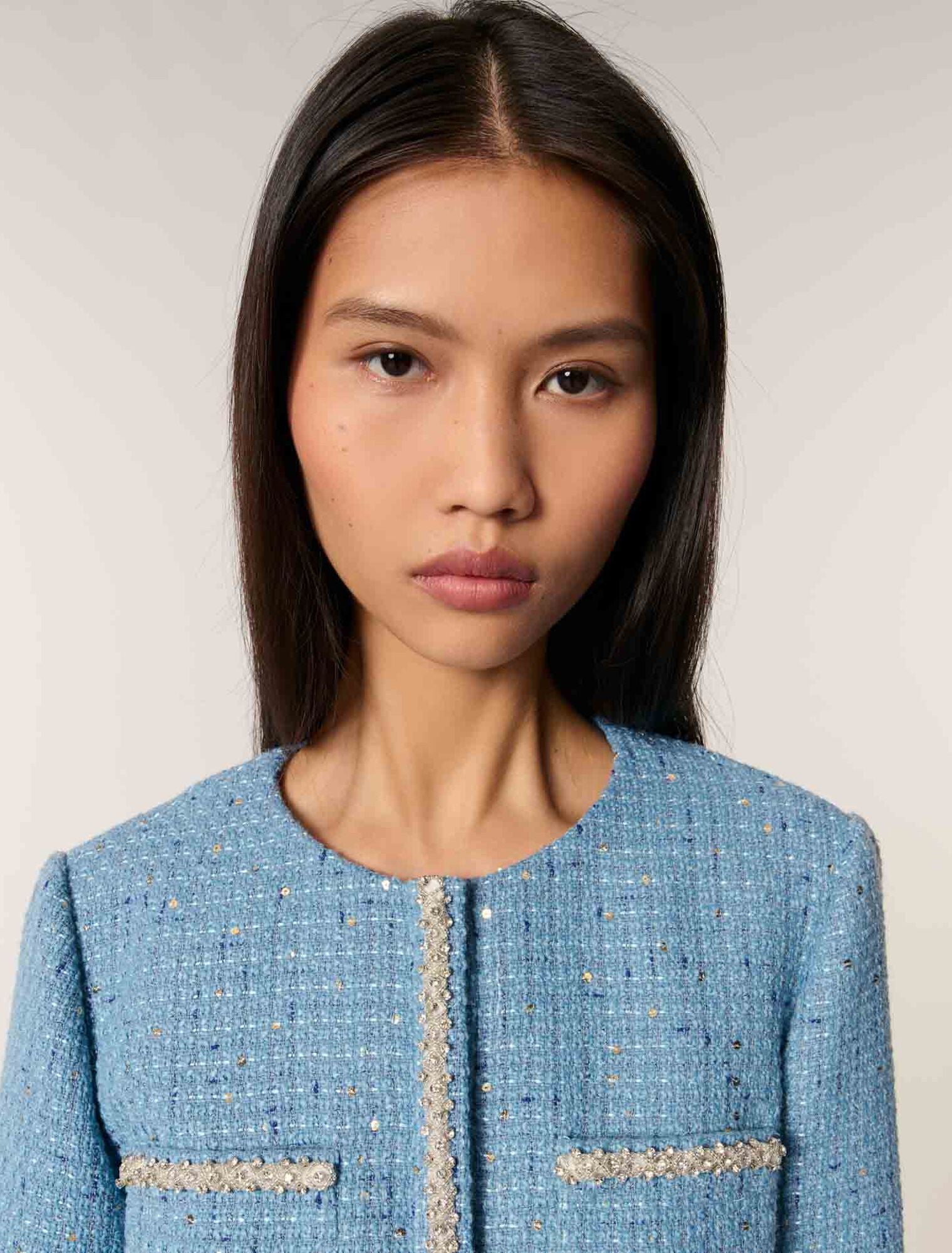 Blue Short sequin tweed jacket