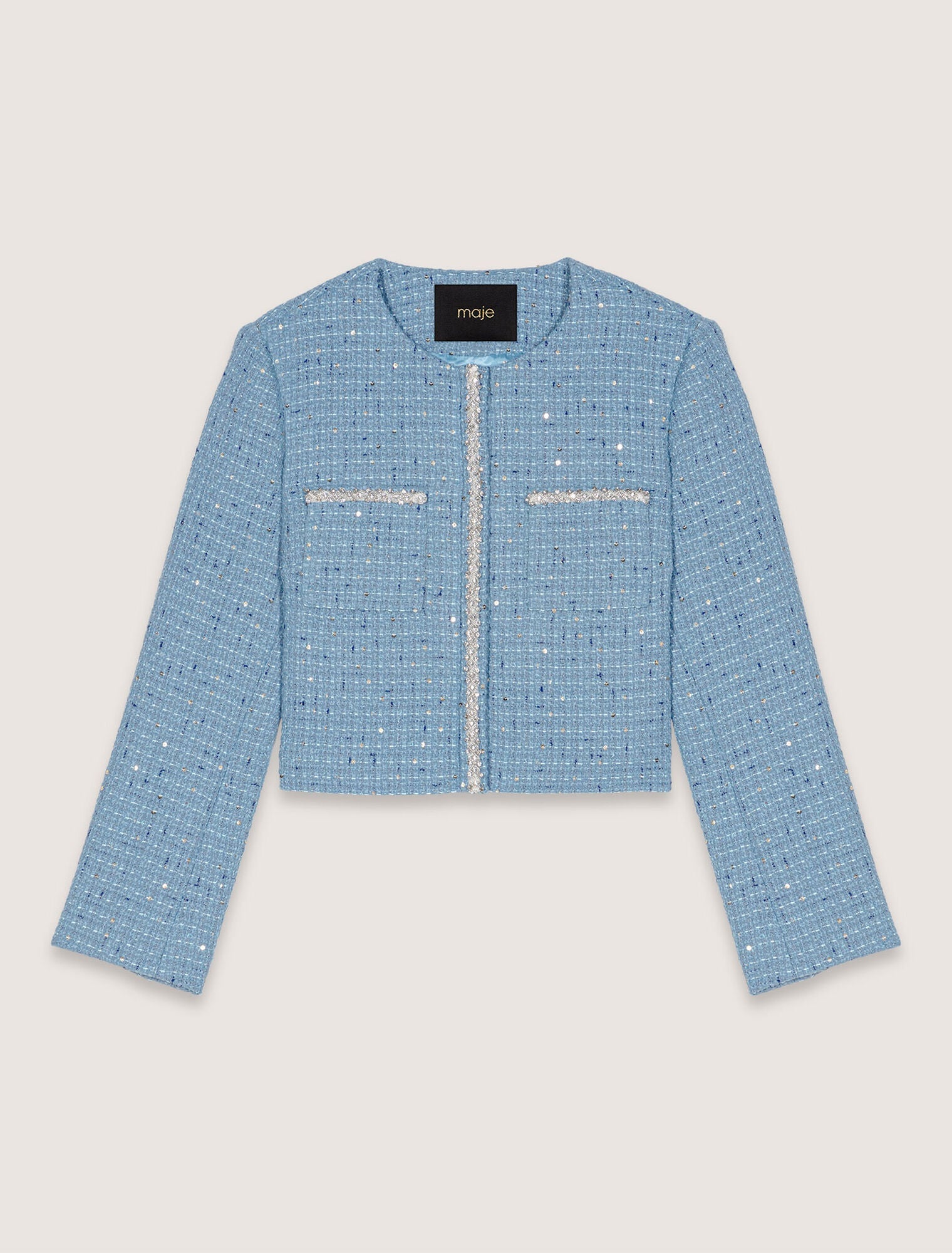 Blue Short sequin tweed jacket