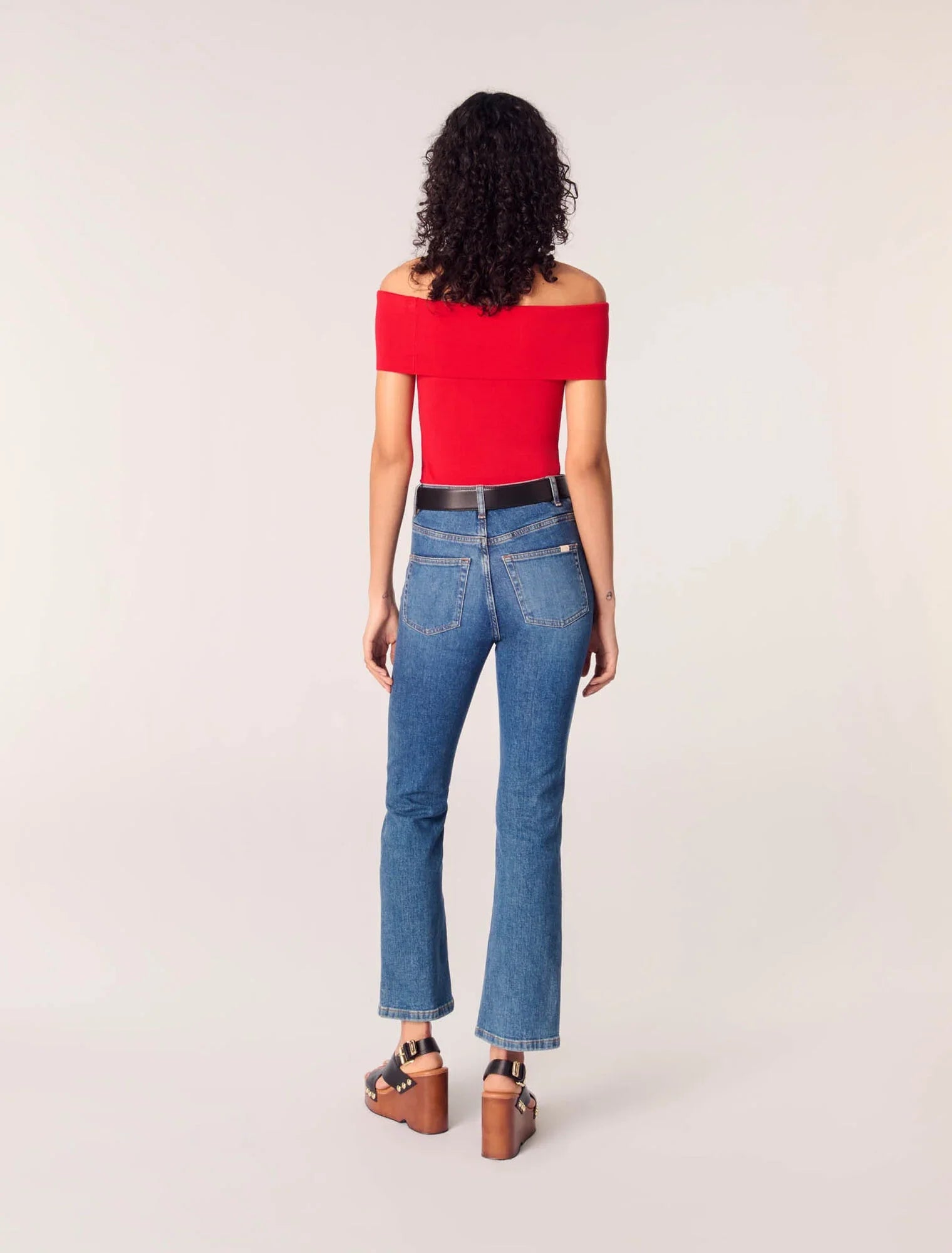 Red-Rib Knit Bardot-Neck Top
