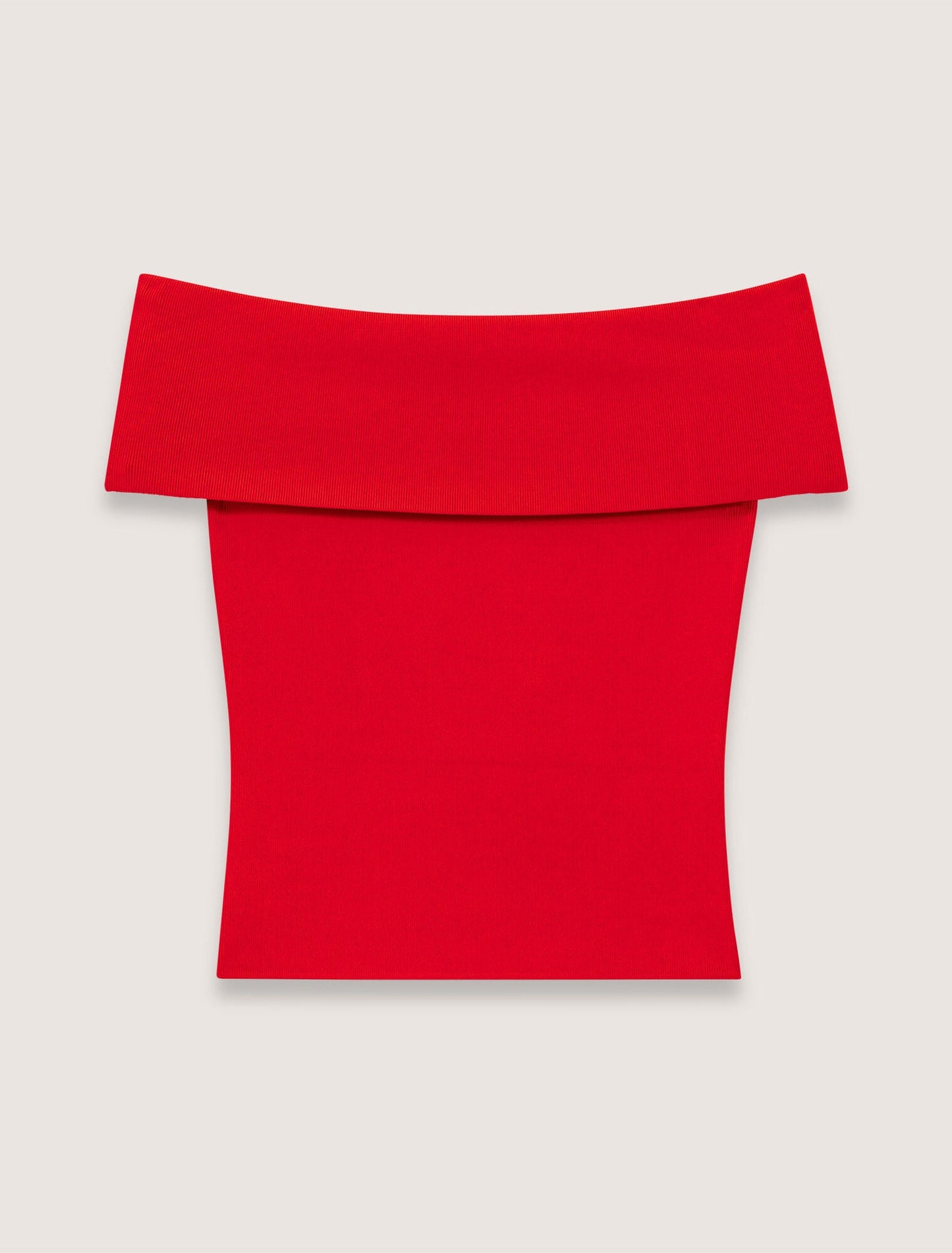Red-Rib Knit Bardot-Neck Top
