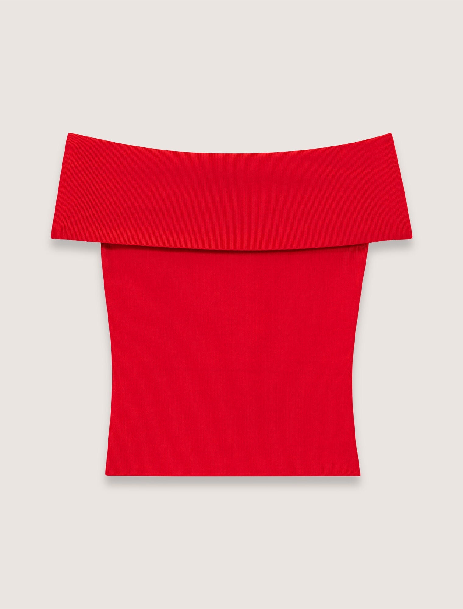 Red-Rib Knit Bardot-Neck Top