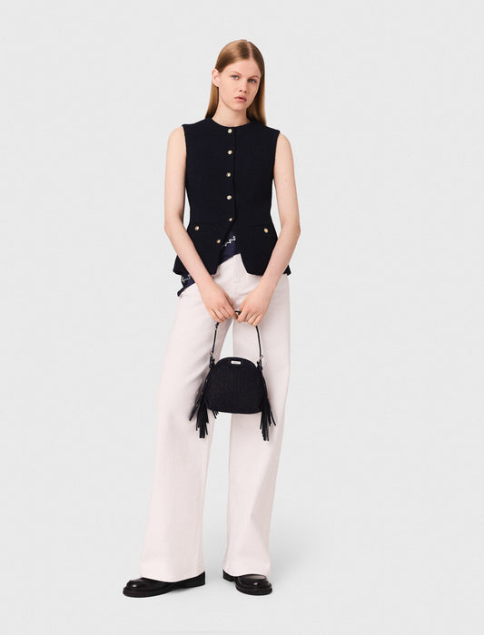 Long sleeveless tweed jacket