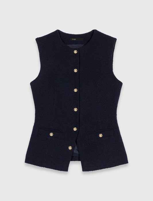 Long sleeveless tweed jacket