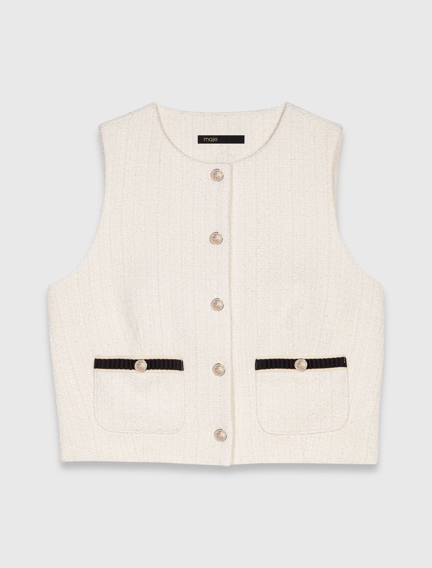 Sleeveless tweed lurex top Ecru