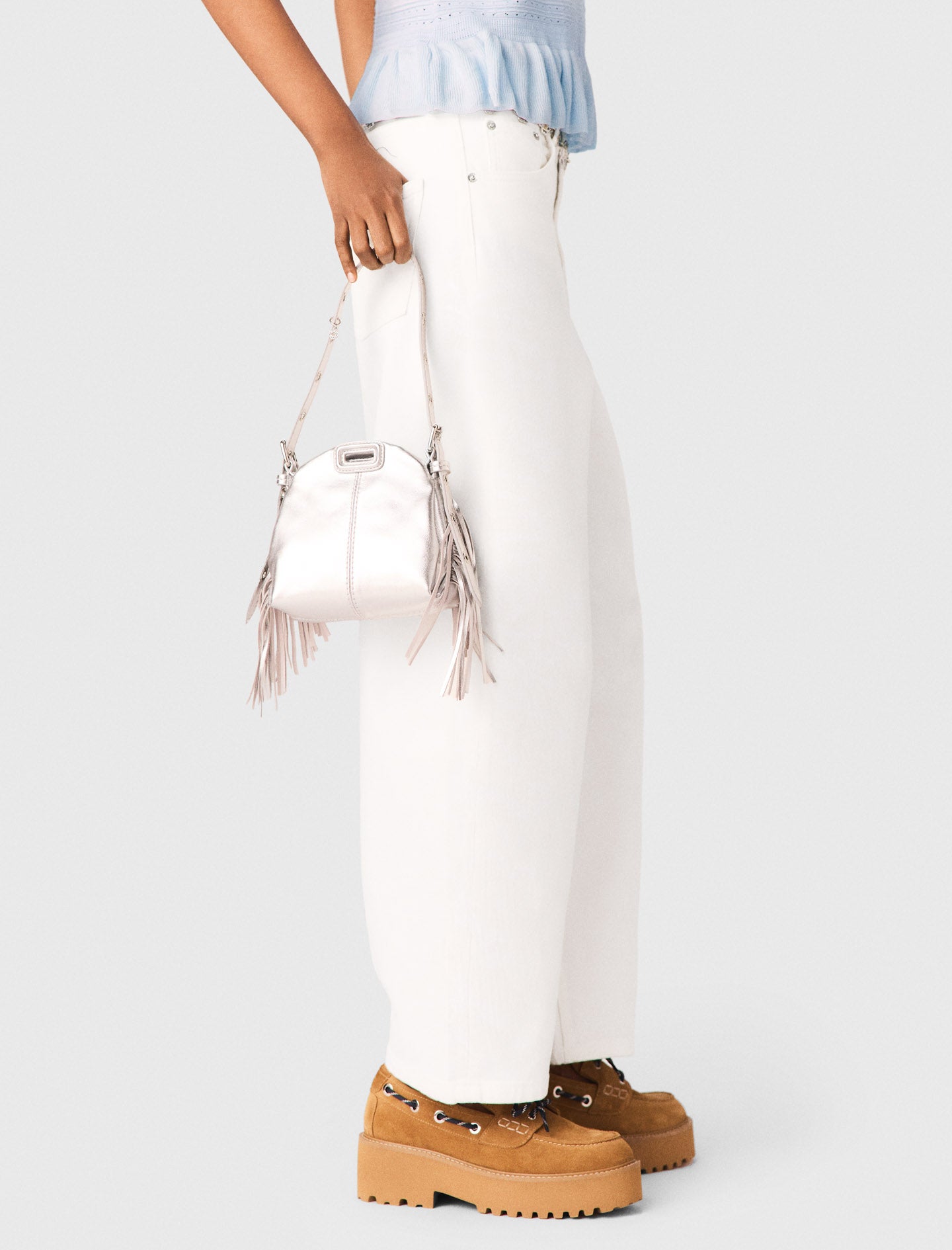 Ruffled Knit Top BLUE SKY