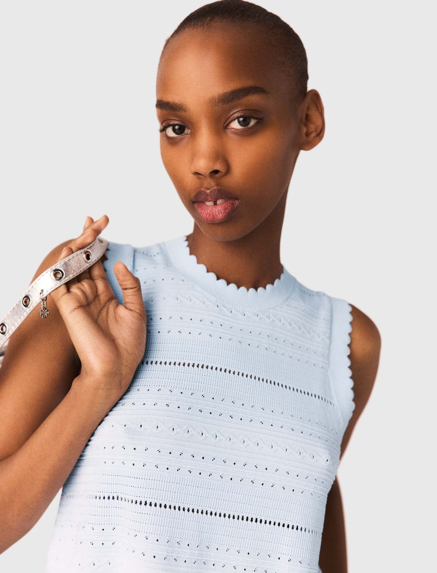 Ruffled Knit Top BLUE SKY