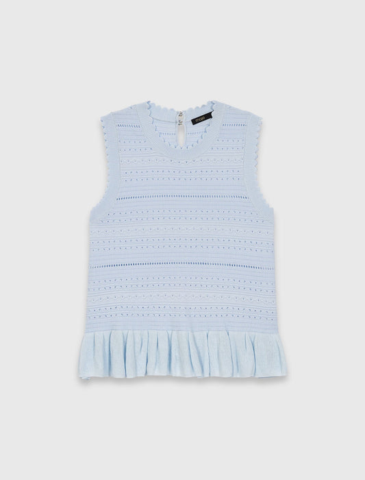 Ruffled Knit Top Blue Sky