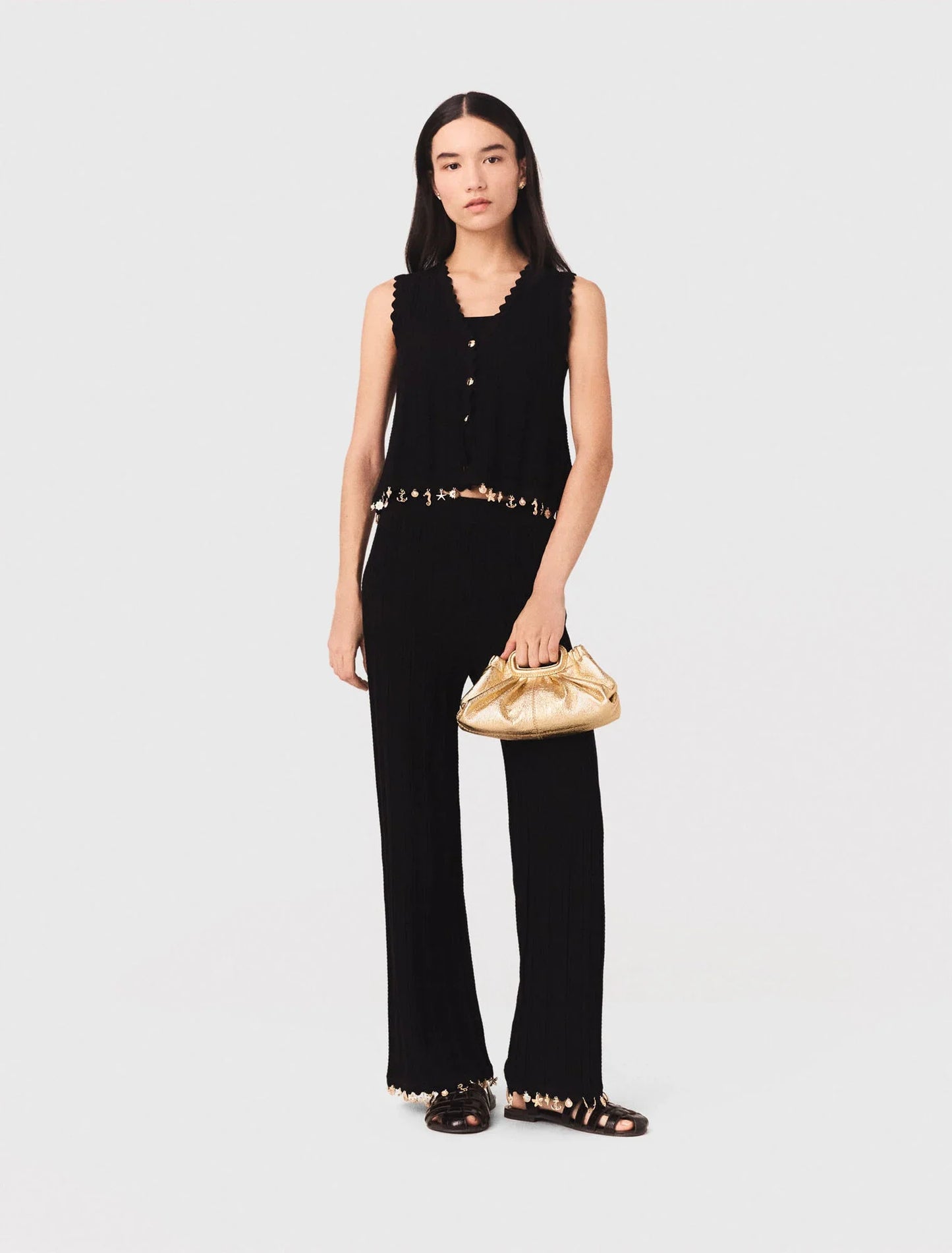 Gold-Embellished Knit Cardigan Black