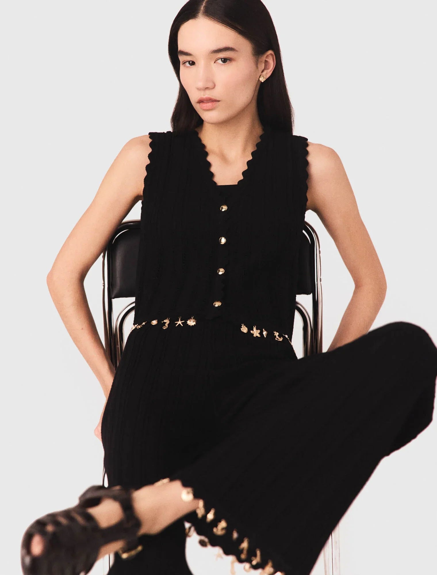 Gold-Embellished Knit Cardigan Black