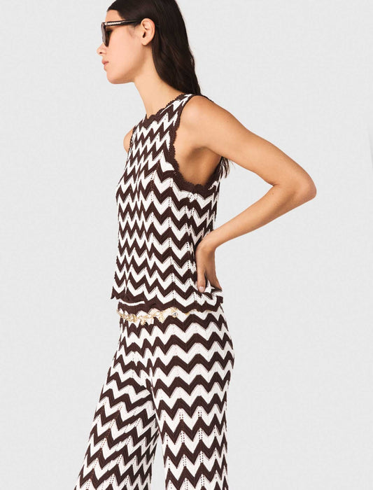 Zigzag Crochet Top Brown/White